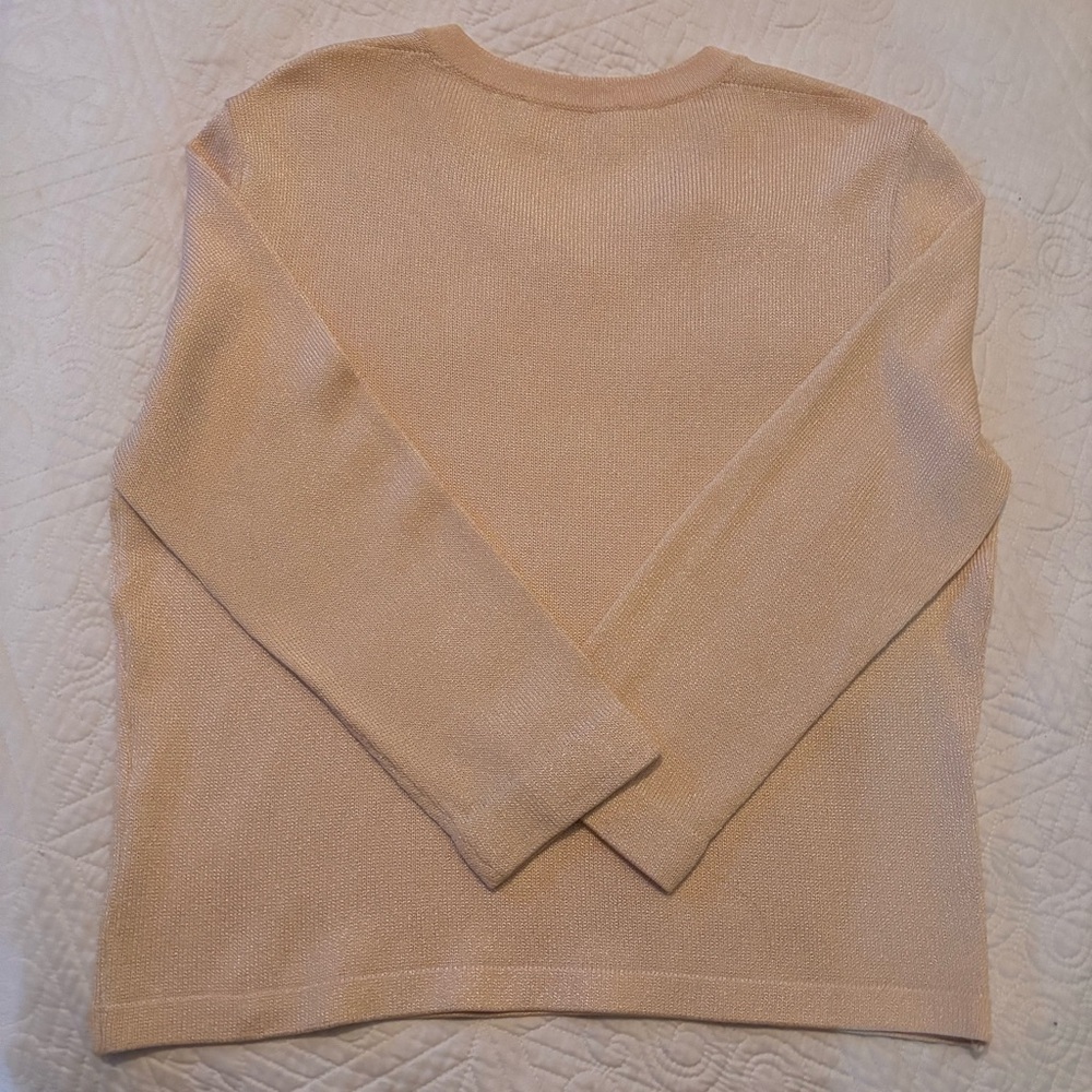 St. John Sport Cream-Gold Tint V-Neck Sweater - Sz Small EUC - Picture 3 of 9